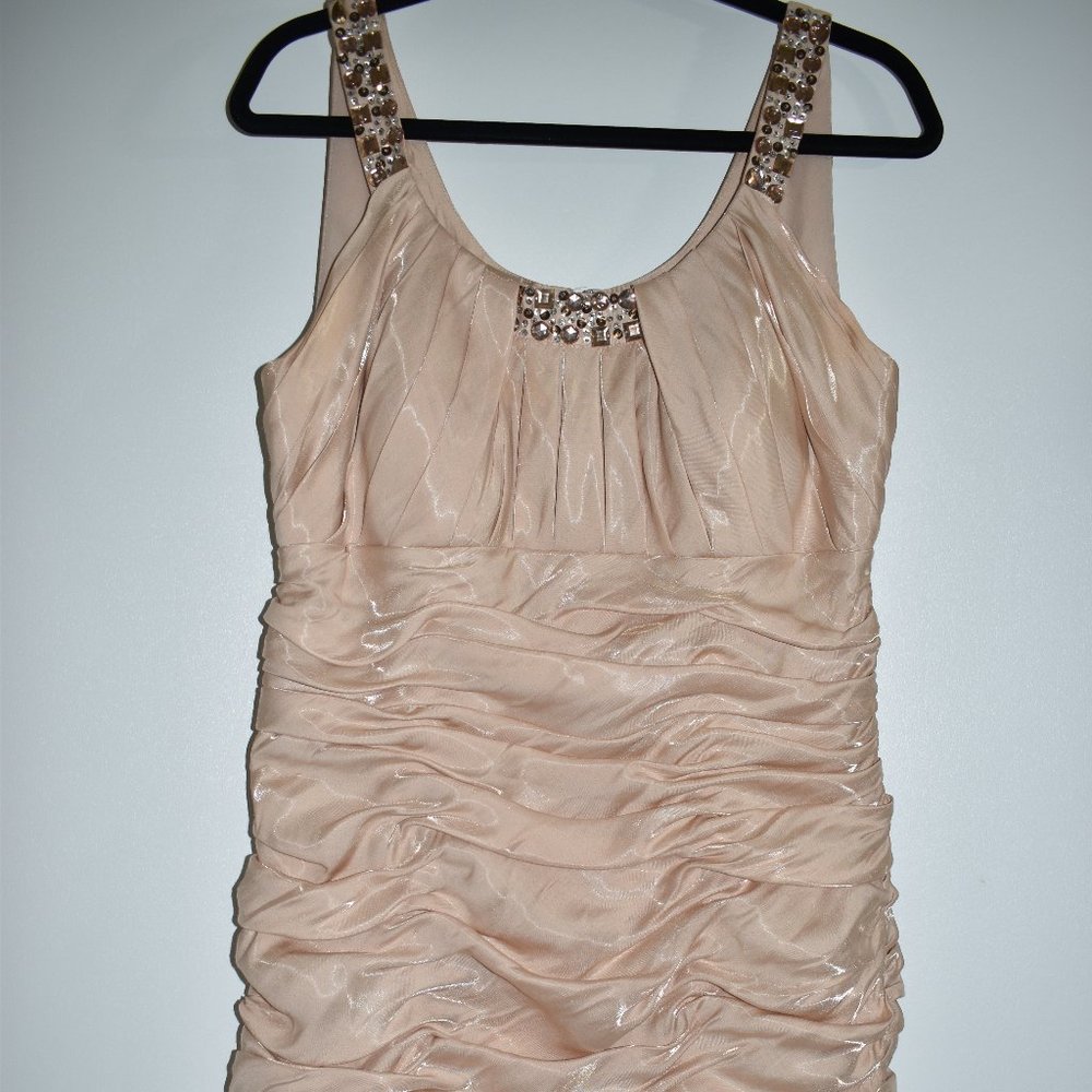 Cachet Women's Studded Ruffled Beige Dress Size 14